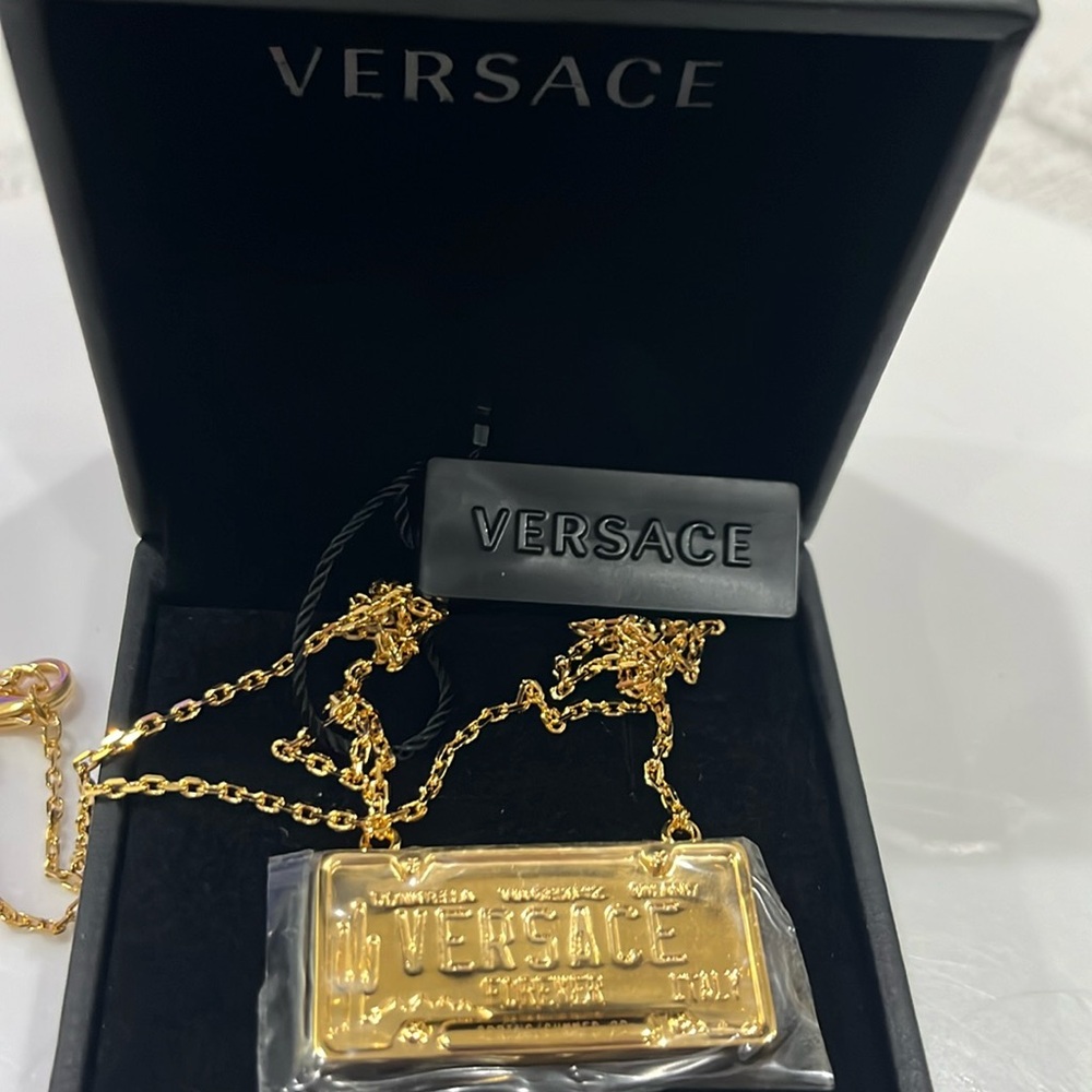 VERSACE PLATES NECKLACE CURB CHAIN WARM GOLD BRAND NEW MADE IN ITALY